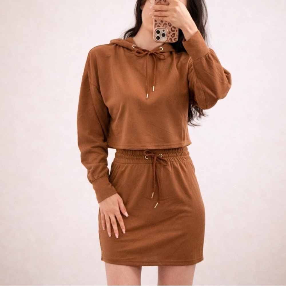 SET NEW Skirt and cropped Hoodie brown from Indie Pink Boutique